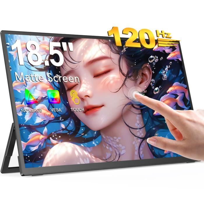 Moniteur tactile de jeu EVICIV 185 pouces 120Hz avec support réglable intégré USB C Mini HDMI