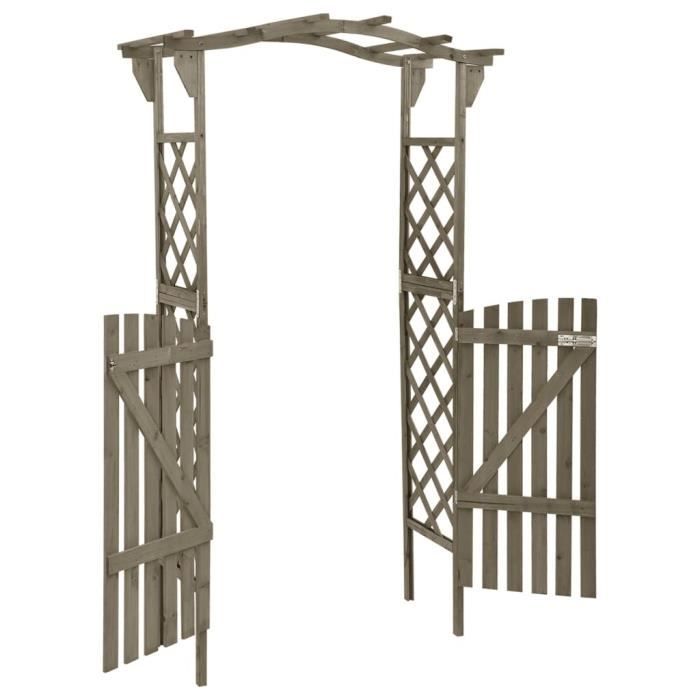 Pergola avec portail CESAR - Gris - Bois de sapin massif - 116x40x204 cm