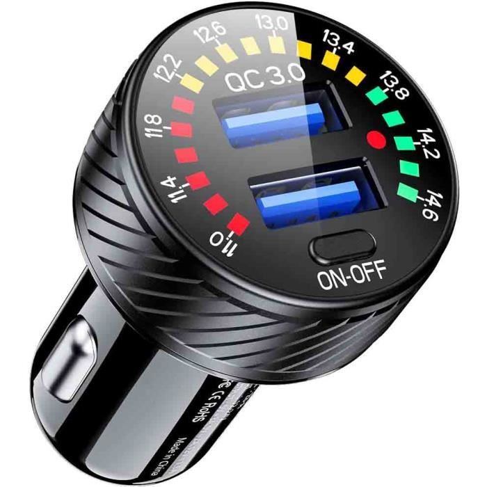 Chargeur Voiture Double USB 45W Type-C + 18W QC3.0 - Affichage Tension, étanche, Charge Rapide Pour Téléphone - 1