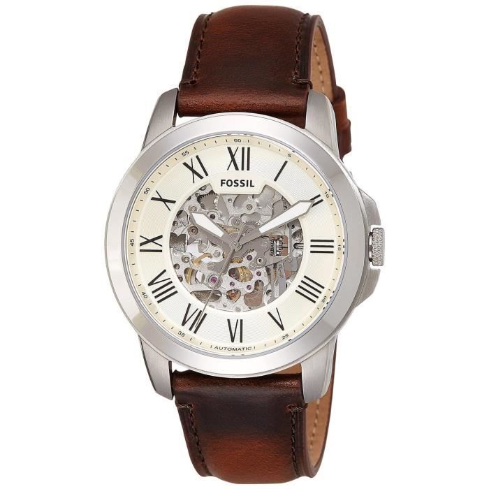 FOSSIL HOMME 44MM BRACELET CUIR MARRON AUTOMATIQUE CADRAN BLANC MONTRE  ME3099 - Cdiscount Bijouterie