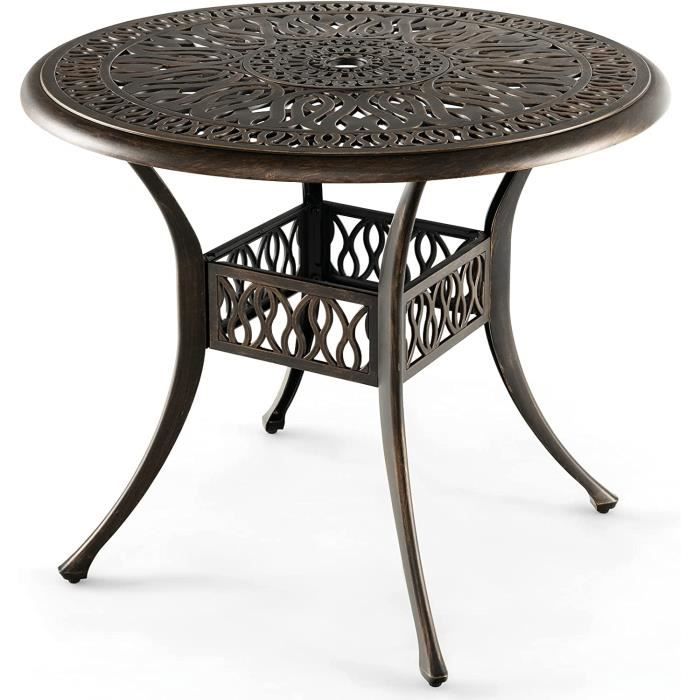 Table pliante en bois 170x50x75/105 cm hauteur réglable Table haute avec  trou pour parasol Table de jardin pliable