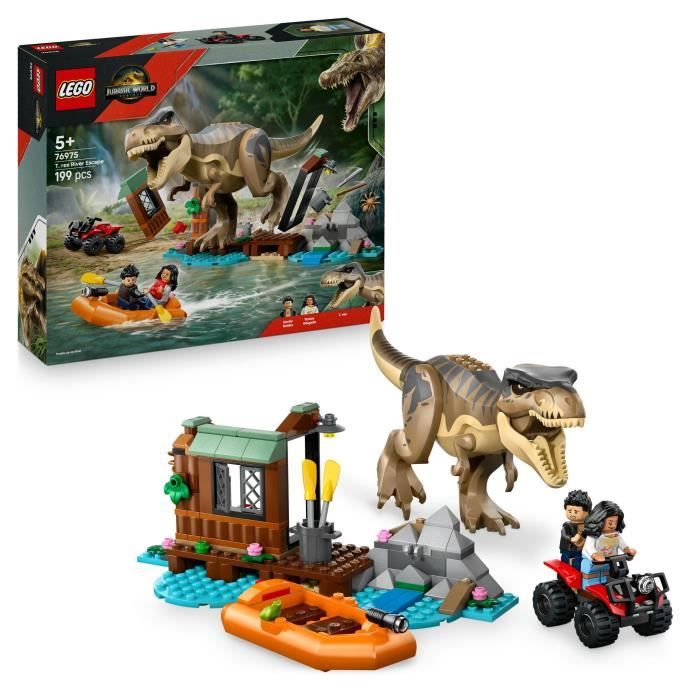 LEGO Jurassic World Le T. Rex et l’Évasion sur la Rivière - Jouet Interactif avec Figurine de Dinosaure - Jouet enfants dès 5 ans