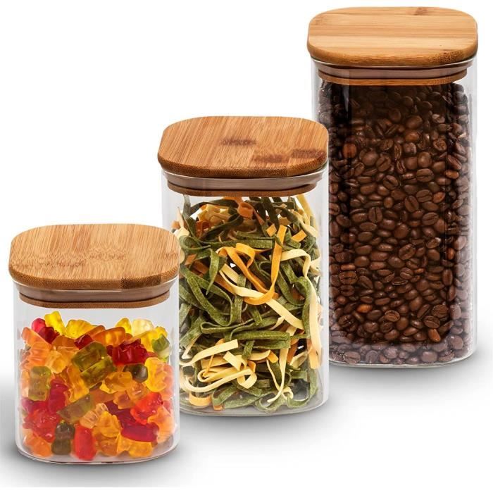 Set De 3 Bocaux En Verre Avec Bouchon Bambou Home Sweet Home | Maisons Du Monde