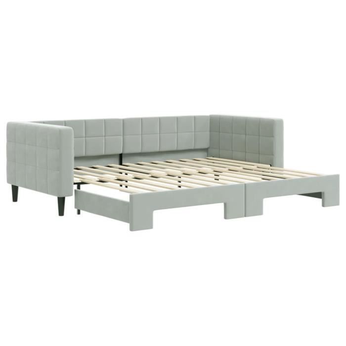 Lit De Jour Avec Lit Gigogne 90x200 Cm – Velours Gris Clair
