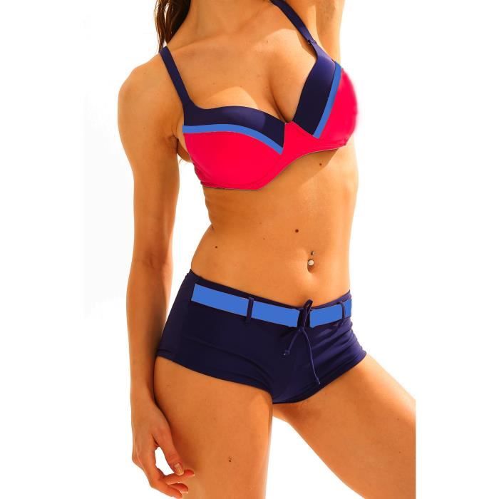 Maillot de Bain Femme 2 pi ces Bikini Shorty Armature Rose