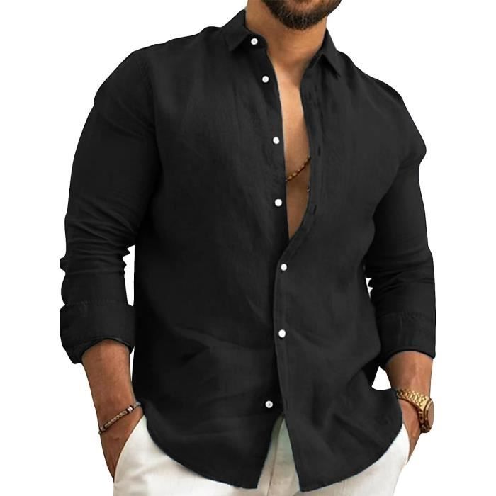 Chemise Chemiseet Homme Manches Longues Chemise Lin Homme Chemise Homme Ete Col Mao Chemise Homme pour L InteRieur Noir Noir Cdiscount Pret a Porter