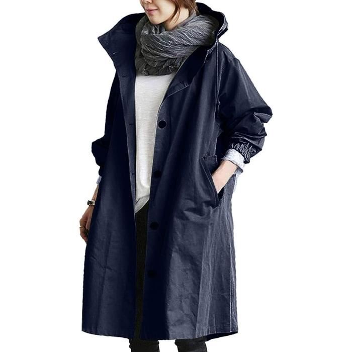 Veste de Pluie Longue pour Femme Femmes Printemps Automne Coupe Vent Impermeable d Exterieur Bleu