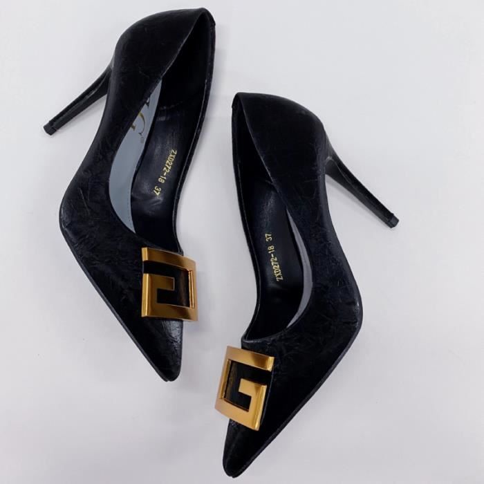 Talon Haut Escarpin Stiletto Cuir Noir Escarpins Talons Hauts