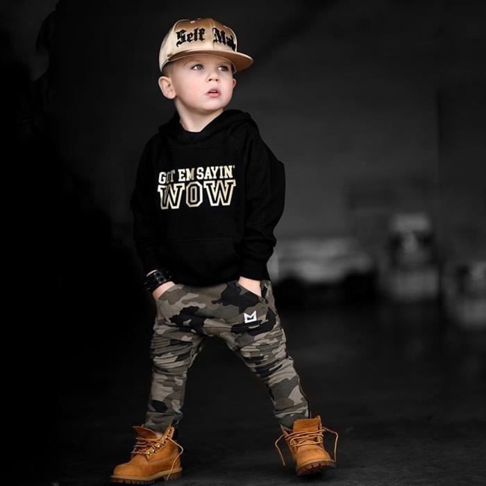 Enfant Tout Petit Bebe Garcon Manches Longues Chandail A Capuchon Pantalon Camouflage Tenues Set Noir Noir Cdiscount Pret A Porter
