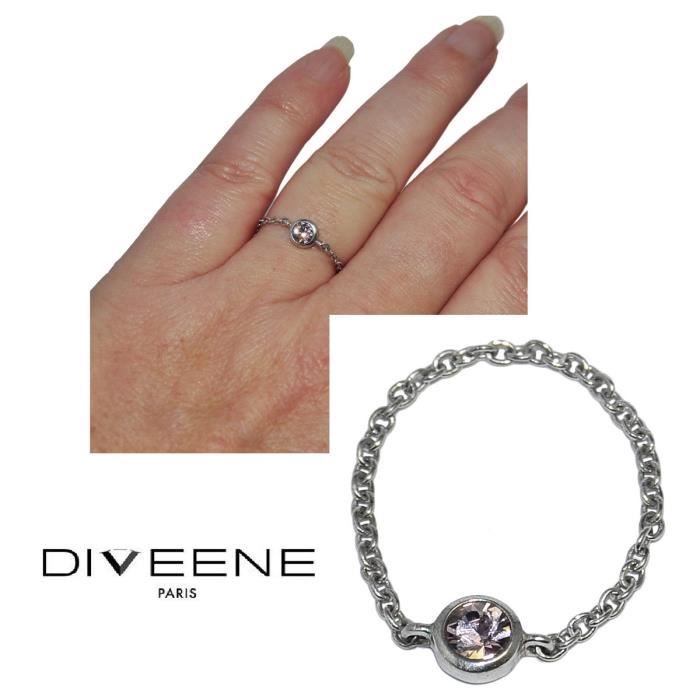 Diveene Bague Chaine Chainette En Argent Massif 925 Et Cristal