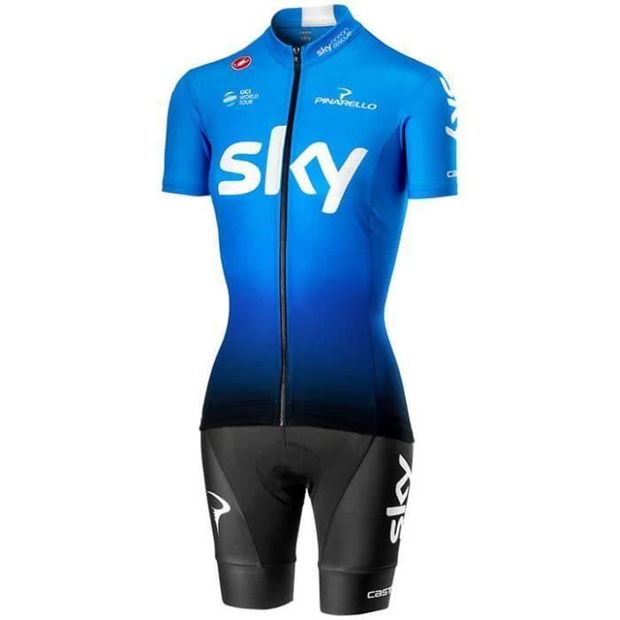 Sky Maillot de VTT Cyclisme femme Manches Courtes Été + Cuissard Court