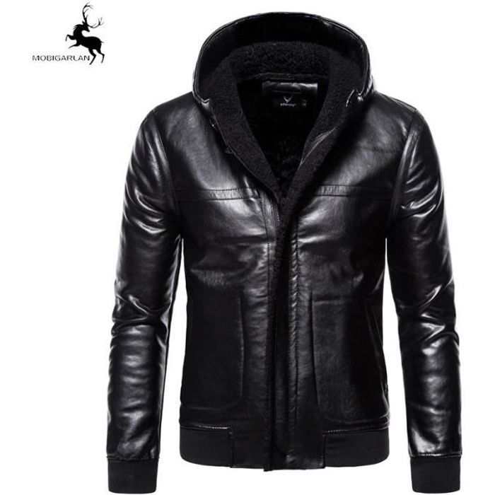 Blouson cuir capuche - Cdiscount