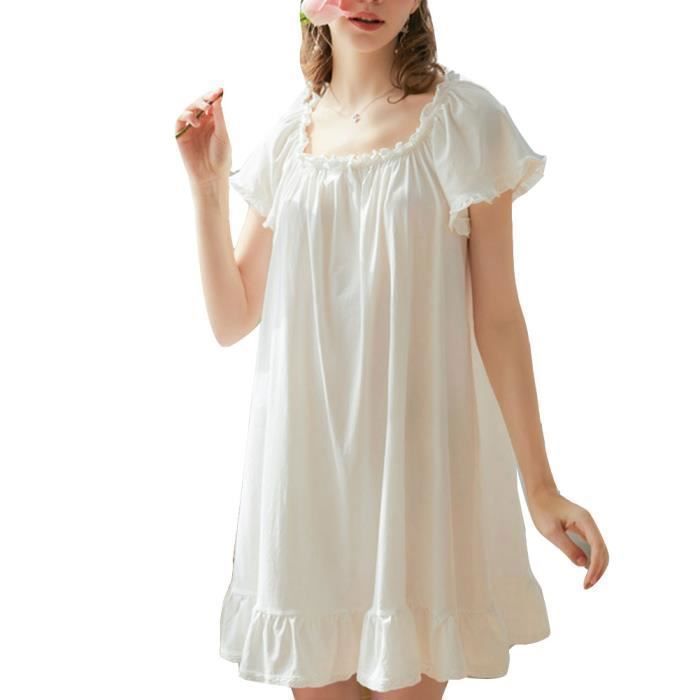 Chemise de Nuit Femme YOUCAI Pyjama Douce Manche Courte Grande Taille Dentelle Blanche Blanche Cdiscount Pret a Porter