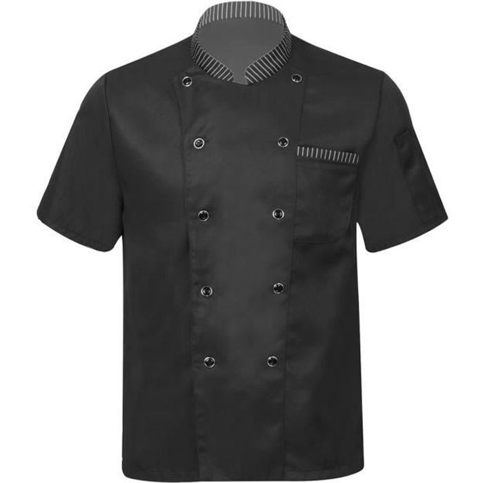 YONGHS-FR Homme Veste de Chef Manches Courtes avec Poche Uniforme Cuisine Vêtement de Travail M-4XL Noir