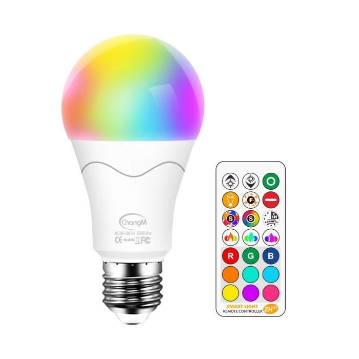 60 W équivalent télécommande inclus pour Home Décoration Blanc chaud colorées changement de couleur ampoule 10 W Culot à vis Edison E27 RGBW Lampes,120 Choix de couleur double mémoire RVB 