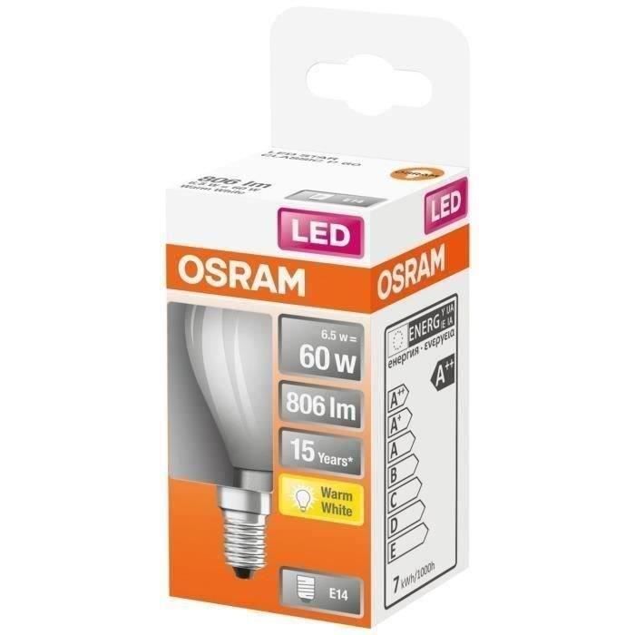 OSRAM - LED sphérique verre dépoli 6.5W E14 806lm 2700K chaud