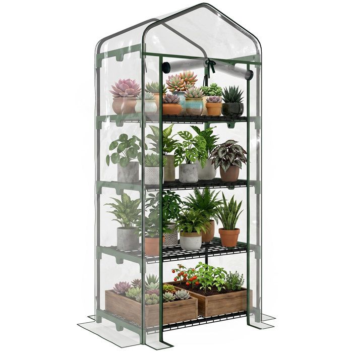 Serre de jardin - Outsunny - étagères 4 niveaux balcon bâche renforcée PVC porte zippée - acier - 70x50x160cm - transparent