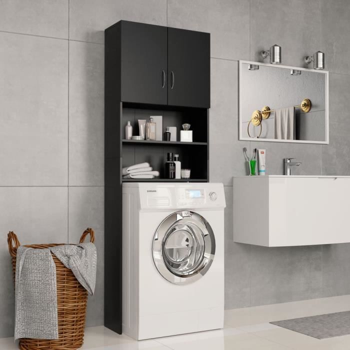 Meuble Armoire pour machine à laver Noir 64 x 25,5 x 190 cm Aggloméré -  Achat / Vente colonne - armoire sdb Meuble Armoire pour machine à -  Cdiscount
