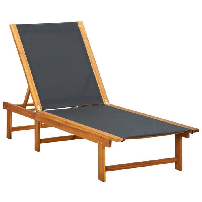 151prime- transat de relaxation contemporain - chaise longue bois d'acacia solide et textilène - 200 x 66 x 34 cm