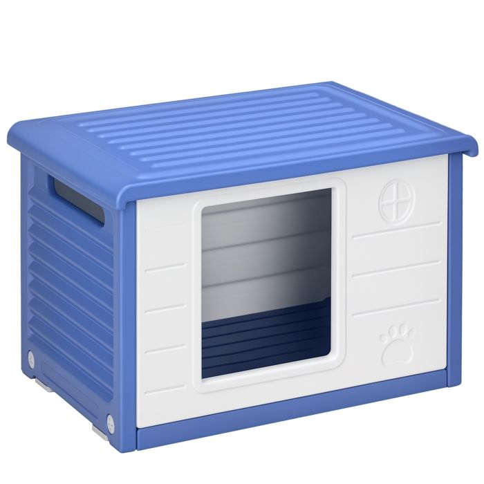 Niche pour chien extérieure - PawHut - avec bouches daération - résistante à leau -dim. 60L x 42l x 40H cm - bleu et blanc