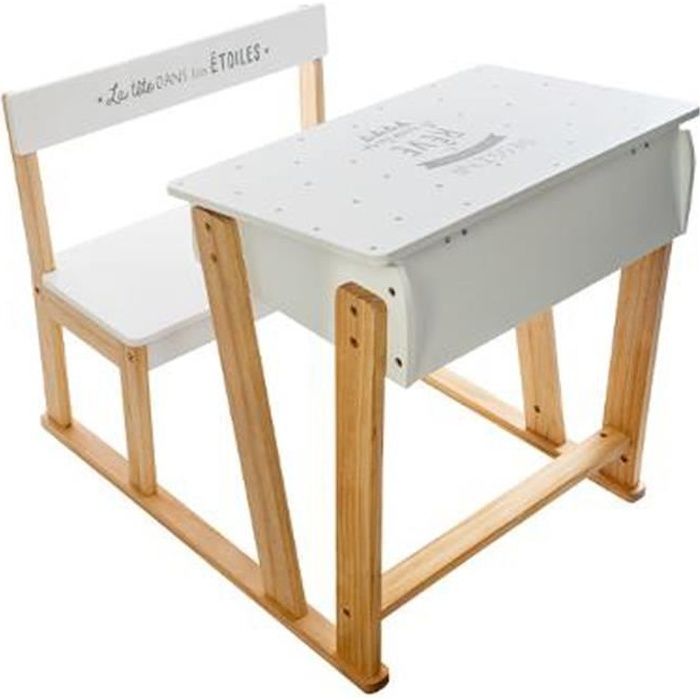 Bureau Enfant Pupitre En Pin Et Mdf Coloris Blanc Naturel Dim L 58 X L 79 X H 63 5 Cm Cdiscount Maison