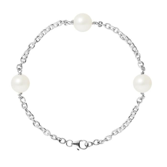 Bracelet - PERLINEA - 3 Perles de Culture dEau Douce 9-10 mm - Argent 925 - Longueur 18 cm - Femme