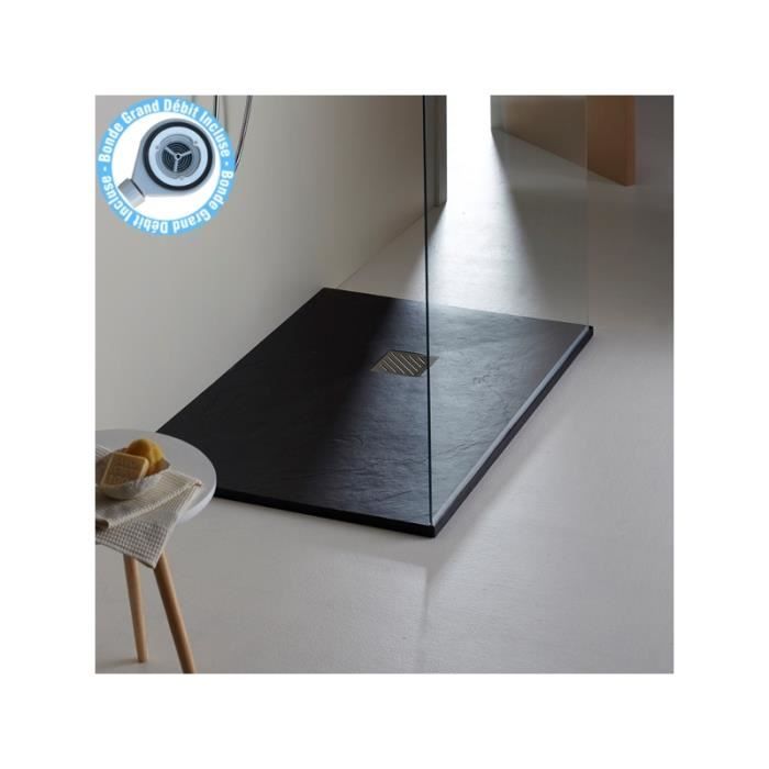 Receveur Extra Plat A Poser 80x120 Moderne Reflet Ardoise Noir