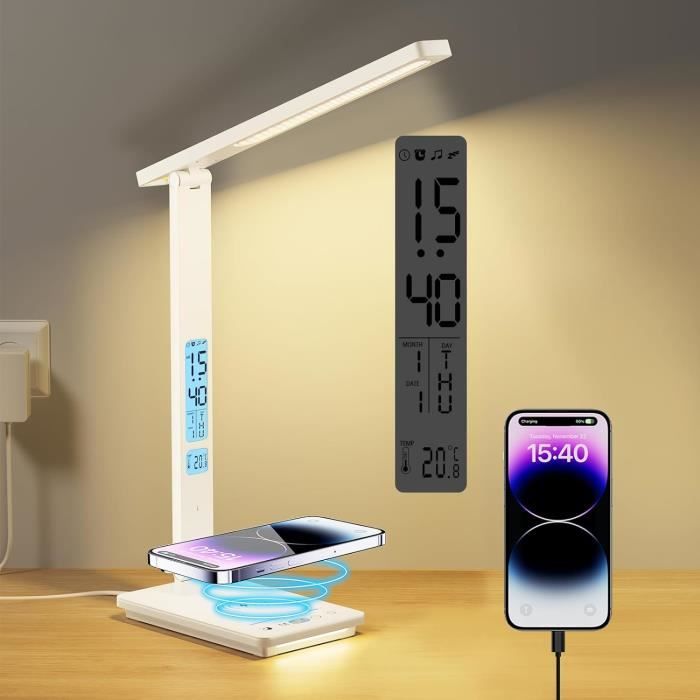 Lampe de Bureau LED avec Chargeur sans Fil, Port
