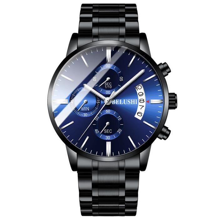 SHARPHY Montre homme quartz multifonction date lumineux chronographe bracelet en acier étanche classique