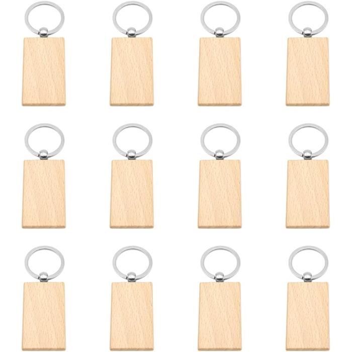 Pamtns Porte Clé en Bois 30 Pièces Personnalisable, Étiquettes Bricolage Vierge, Porte Clés Naturel à Graver pour Cadeau et Décoration