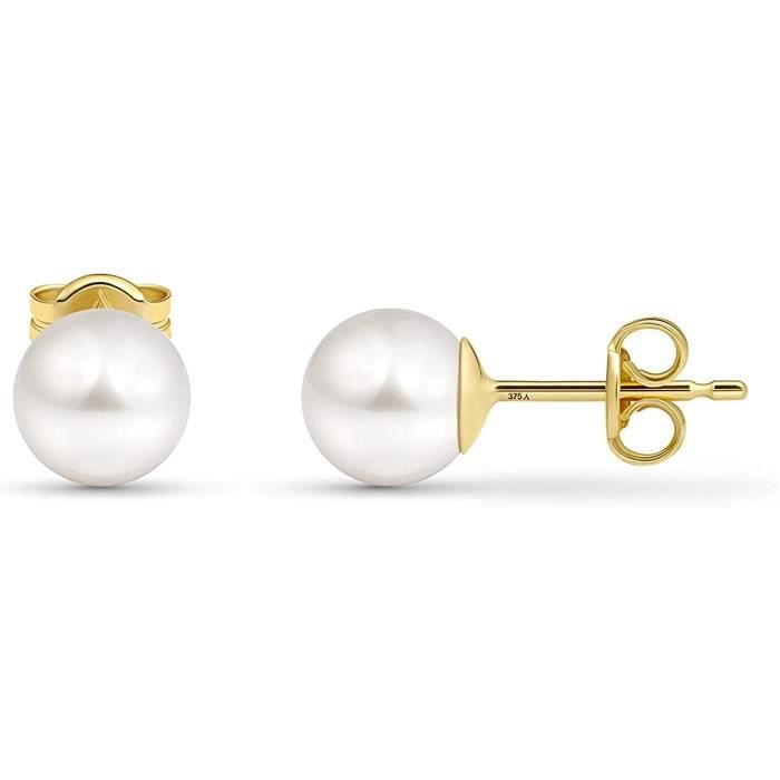 Amberta Allure Boucles D'Oreilles pour Femme en Or Jaune 9 Carats avec Perles De Culture539