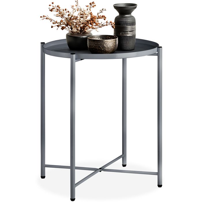 Table basse - TECTAKE - Table dappoint ronde CHESTER acier avec étagère amovible structure filigrane Ø 455 x 53 cm - Gris foncé