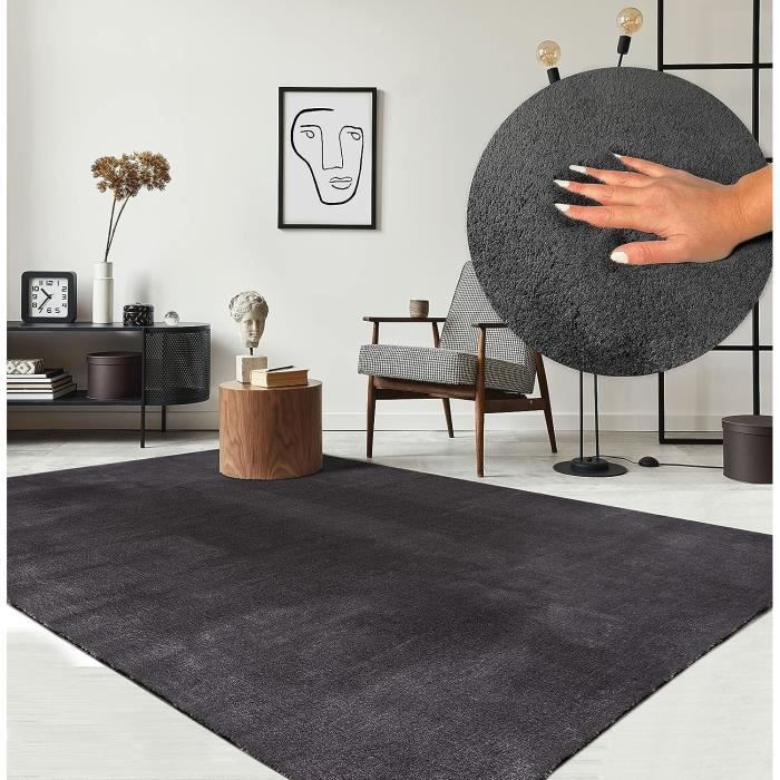 Tapis Moderne - The Carpet - LOFT - Anthracite - 160x220 cm - Lavable - Antidérapant