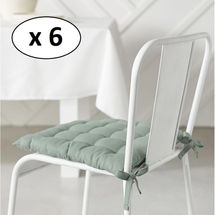 Lot de 6 galettes de chaise carrées Essential 38 x 38 cm en coton vert céladon 170 g/m²