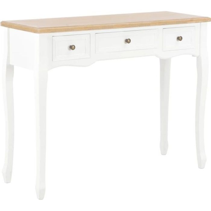 table de console et coiffeuse - vidaxl - blanc - 3 tiroirs - style campagne