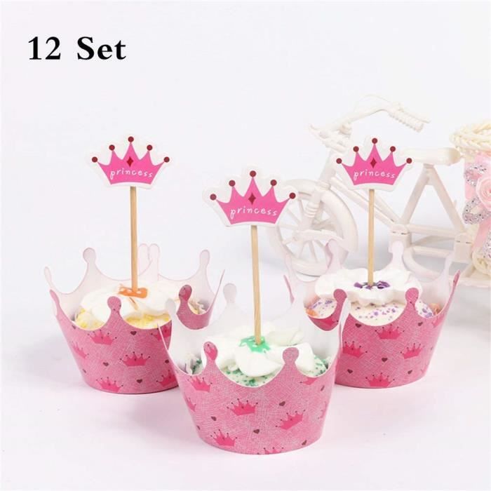 Ensemble De 24pcs Cupcake Toppers Et Wrappers Decoration Diy Paper Gateau Fournitures Pour Enfants Filles Fete D Anniversaire Ou Cdiscount Maison