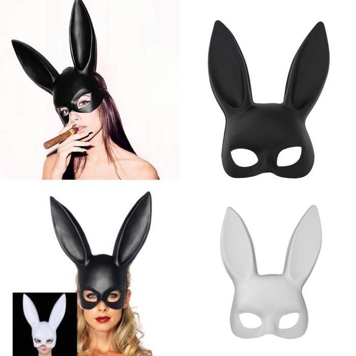 Masque Pour Femme Noir Blanc Forme De Lapin Avec Longues Oreilles Costume D Halloween Pour Fete Blanc M2857 Achat Vente Masque Decor Visage Cdiscount
