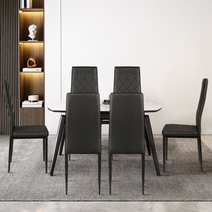 willonin® 6 x chaises de salle à manger, noir dossier et siège en similicuir à sergé, cadre en métal laqué, polyvalent pour salon