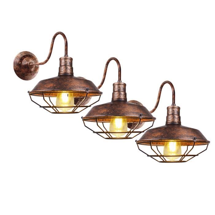 UNI Lot de 3 Applique Murale Intérieur Industrielle Vintage E27 26cm Luminaire Eclairage Rouille