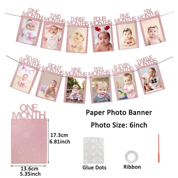 Guirlande Photo 1er Anniversaire Bébé Premier Anniversaire Guirlande Photo Bannière Photo à Suspendre Décoration Murale Enfant Mensuelle Photo Prop Pour Décoration De Fête Fille Garçon En Papier Kraft