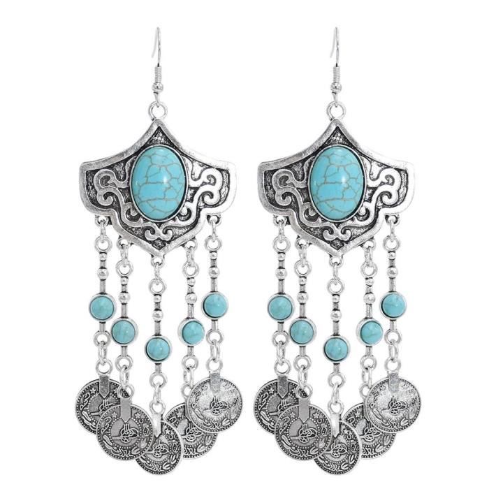 Boucles D'oreilles Pendantes Gipsy Gitane - Couleur Or Et Perles - Vintage