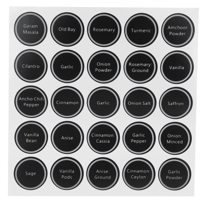 Etiquettes noires imprimees en francais pour pots a epices - Cdiscount