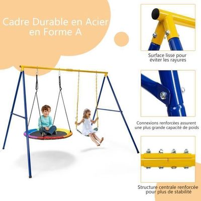 Balançoire Double : Nid D'oiseau + Ceinture, Cordes Réglables, Jusqu'à 150 Kg, Pour Jardin Ou Intérieur - Kit Complet