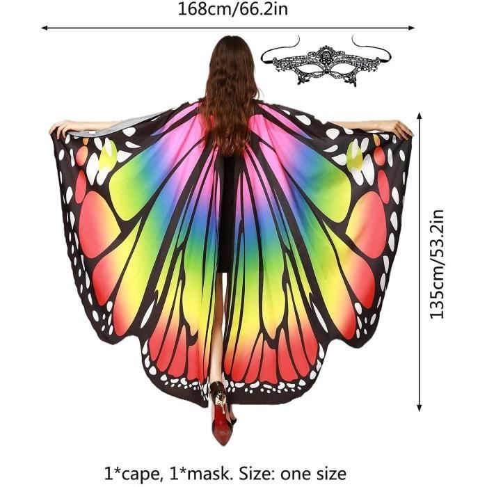 Costume Papillon Enfant – Cape Ailes, Bandeau, Masque – Côté AB – Imprimé Numérique 3D – Halloween, Carnaval, Déguisement