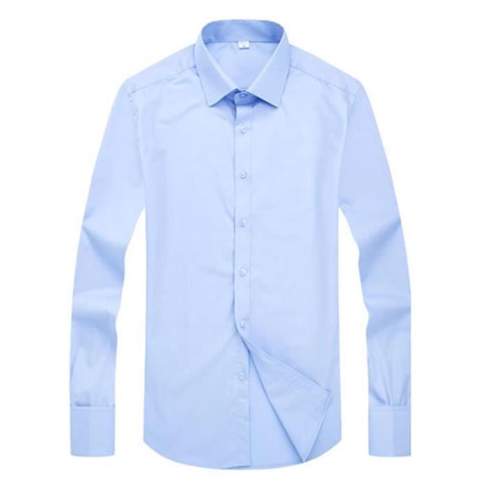 Chemise Homme Slim Fit Poignet Mousquetaire Chemise Unie Manches Longues Sans Rapassage Bleu clair Bleu clair Cdiscount Pret a Porter
