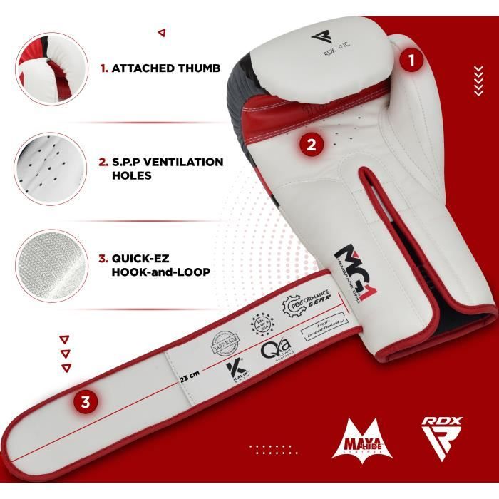 Gants De MMA RDX En Cuir – Rembourrage Tri-Slab, Fermeture Velcro, Rouge – Combat Et Entraînement