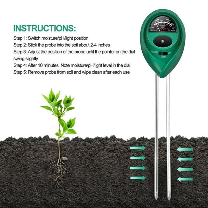 Testeur ph Terre 3 en 1, Soil Tester Kit Testeur Humidité Plantes PH Terre  Metre Sol pour Fleurs/Herbe/Plante/Jardin/Ferme/pelouse - Cdiscount  Bricolage