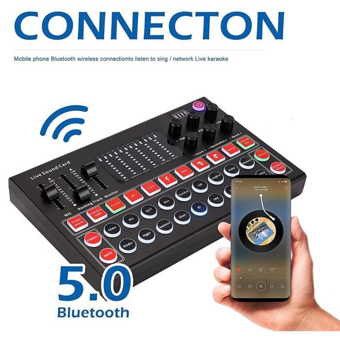 Carte Son Bluetooth Live, Mixeur Audio, Effets Sonores pour la Diffusion en  Direct, Enregistrement de Musique, Jeu, Chant, PC
