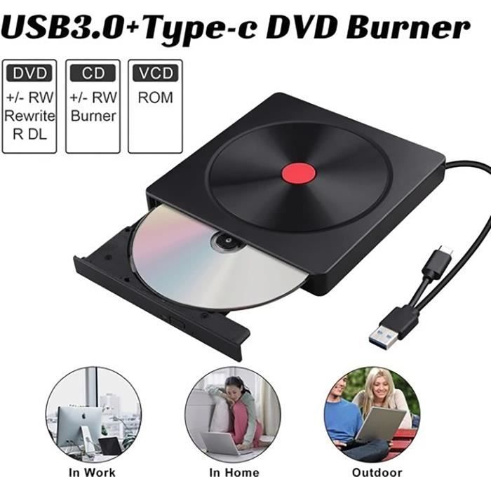 Lecteur DVD externe portable USB 3.0 Enregistreur CD / DVD-RW Transfert de  données pour ordinateur portable haute vitesse - Cdiscount TV Son Photo