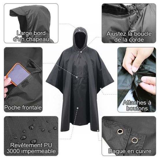 Protection Pluie Camping Poncho Pluie UTEFIF 3 En 1 - Imperméable Unisexe - Sac Rangement - Camping, Randonnée, Vélo Poncho Vélo Compact